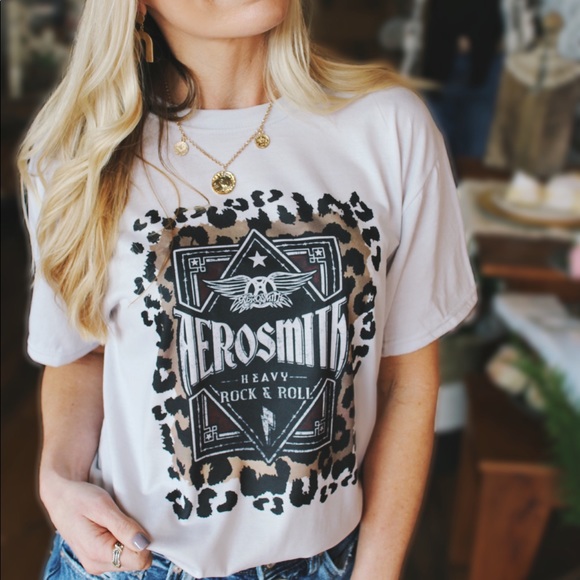 Infinity Raine Tops - Leopard Aerosmith Tee-Sand